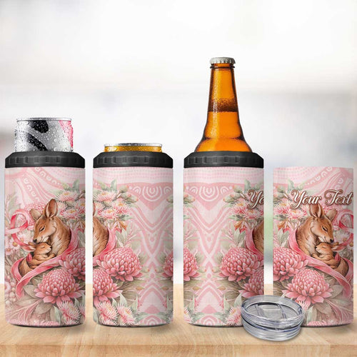 Personalised Breast Cancer Awareness 4 in 1 Can Cooler Tumbler Mother Kangaroo And Ribbon Hope