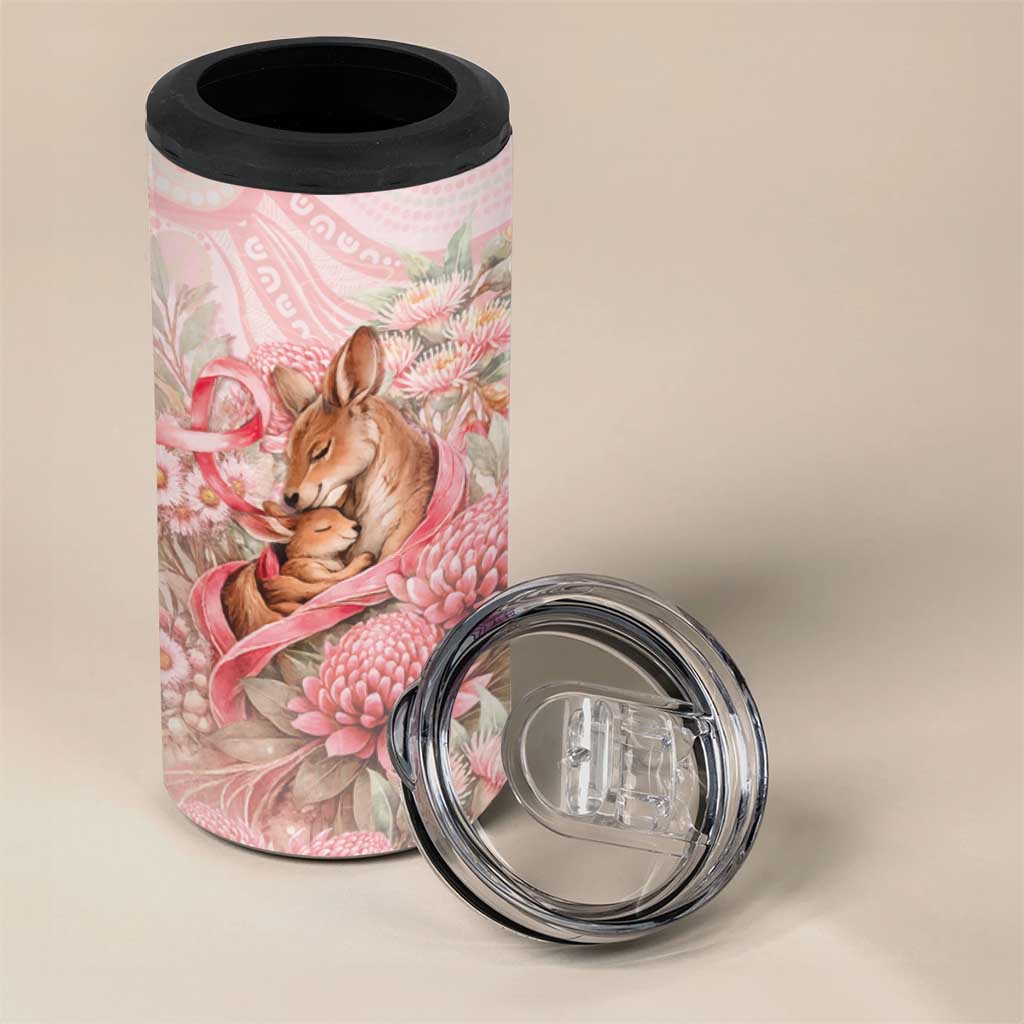 Personalised Breast Cancer Awareness 4 in 1 Can Cooler Tumbler Mother Kangaroo And Ribbon Hope