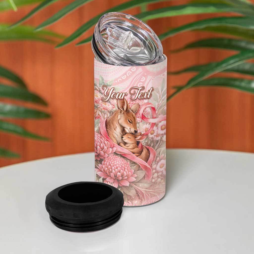 Personalised Breast Cancer Awareness 4 in 1 Can Cooler Tumbler Mother Kangaroo And Ribbon Hope