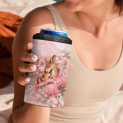 Personalised Breast Cancer Awareness 4 in 1 Can Cooler Tumbler Mother Kangaroo And Ribbon Hope