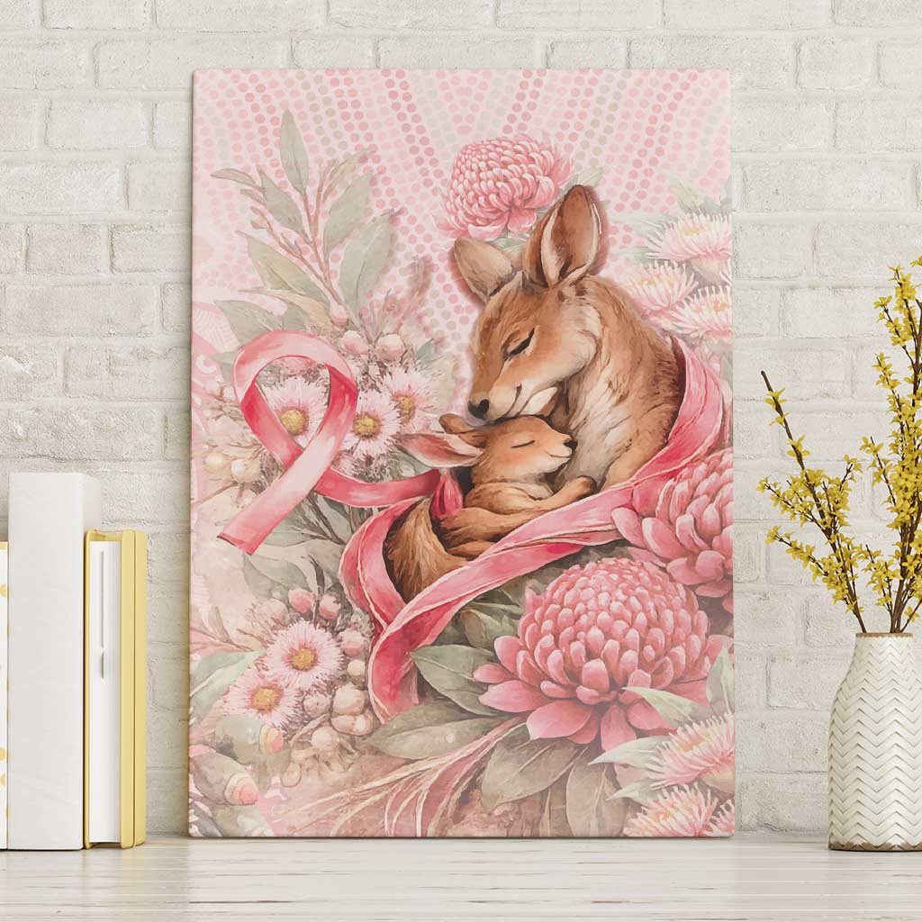 Breast Cancer Awareness Canvas Wall Art Mother Kangaroo And Ribbon Hope