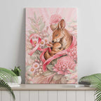 Breast Cancer Awareness Canvas Wall Art Mother Kangaroo And Ribbon Hope