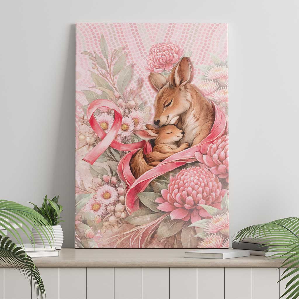 Breast Cancer Awareness Canvas Wall Art Mother Kangaroo And Ribbon Hope