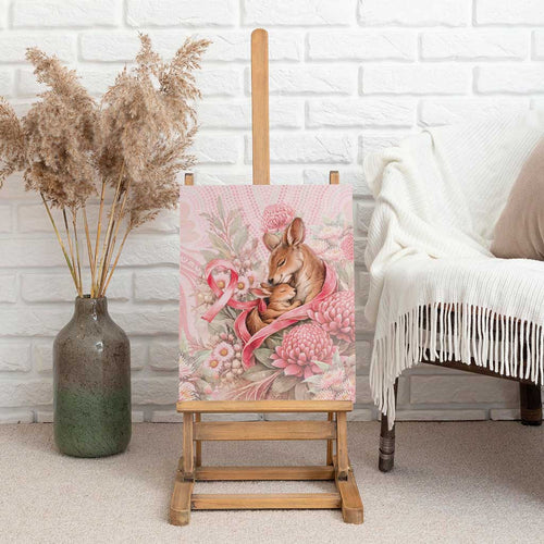 Breast Cancer Awareness Canvas Wall Art Mother Kangaroo And Ribbon Hope