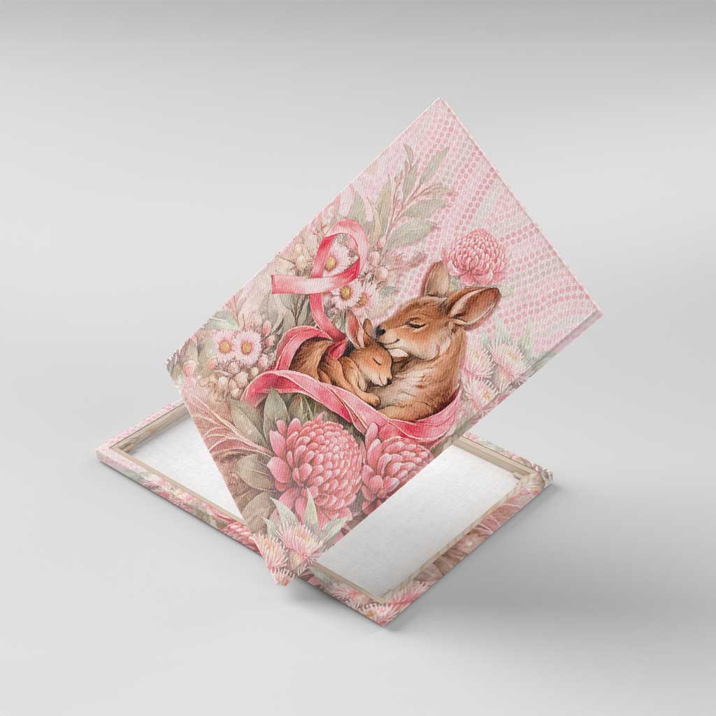 Breast Cancer Awareness Canvas Wall Art Mother Kangaroo And Ribbon Hope