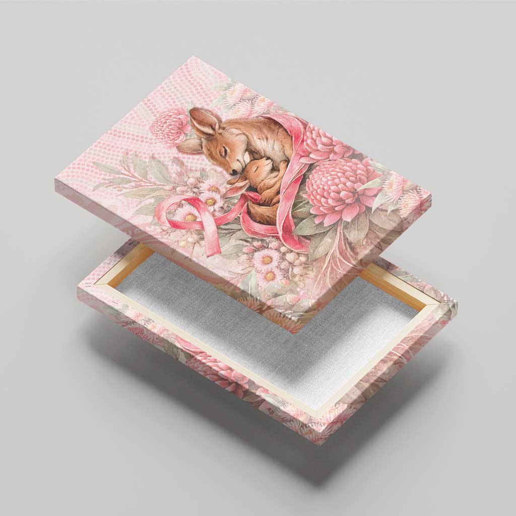 Breast Cancer Awareness Canvas Wall Art Mother Kangaroo And Ribbon Hope