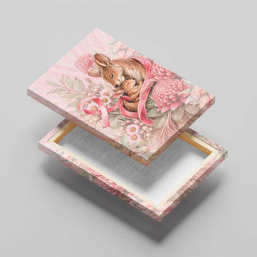 Breast Cancer Awareness Canvas Wall Art Mother Kangaroo And Ribbon Hope
