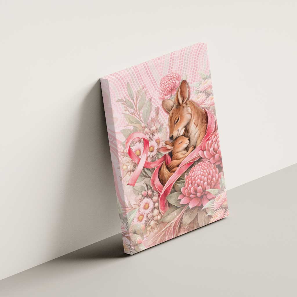Breast Cancer Awareness Canvas Wall Art Mother Kangaroo And Ribbon Hope
