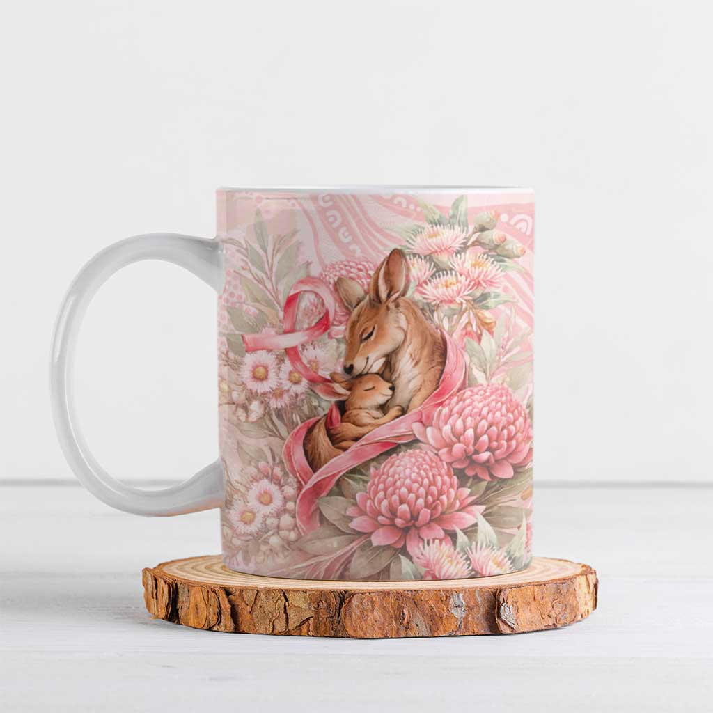 Personalised Breast Cancer Awareness Ceramic Mug Mother Kangaroo And Ribbon Hope