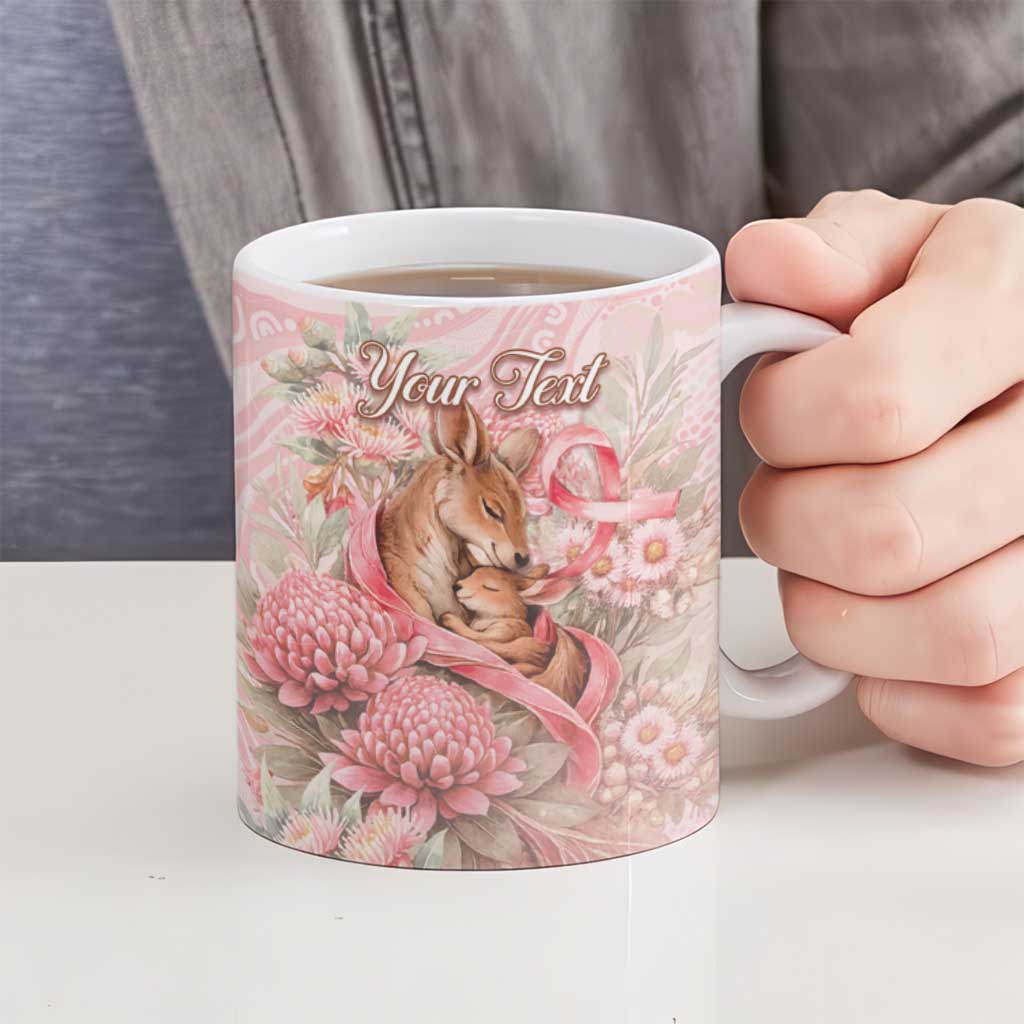 Personalised Breast Cancer Awareness Ceramic Mug Mother Kangaroo And Ribbon Hope