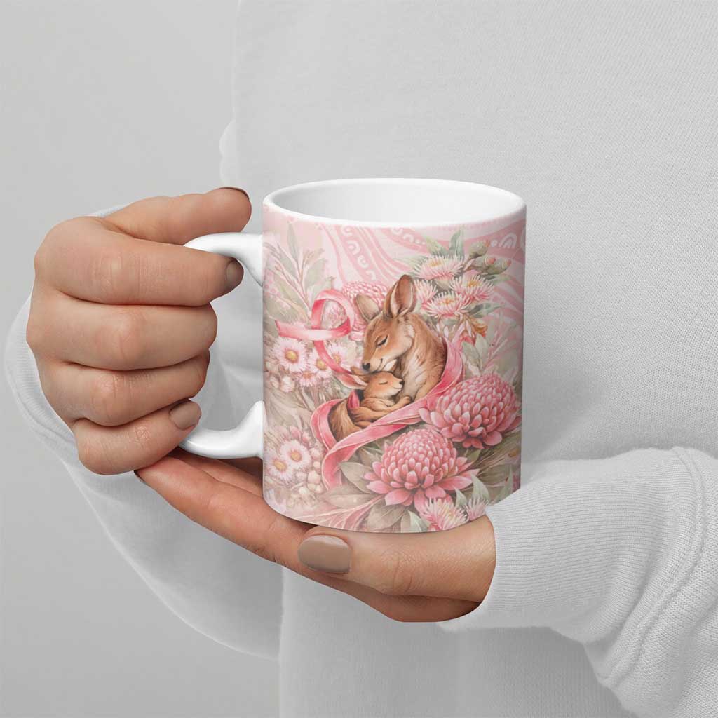 Personalised Breast Cancer Awareness Ceramic Mug Mother Kangaroo And Ribbon Hope