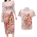 Personalised Breast Cancer Awareness Couples Matching Long Sleeve Bodycon Dress and Hawaiian Shirt Mother Kangaroo And Ribbon Hope