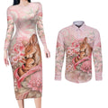 Personalised Breast Cancer Awareness Couples Matching Long Sleeve Bodycon Dress and Long Sleeve Button Shirt Mother Kangaroo And Ribbon Hope