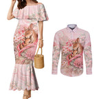 Personalised Breast Cancer Awareness Couples Matching Mermaid Dress and Long Sleeve Button Shirt Mother Kangaroo And Ribbon Hope