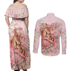 Personalised Breast Cancer Awareness Couples Matching Off Shoulder Maxi Dress and Long Sleeve Button Shirt Mother Kangaroo And Ribbon Hope
