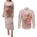 Personalised Breast Cancer Awareness Couples Matching Puletasi and Long Sleeve Button Shirt Mother Kangaroo And Ribbon Hope