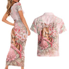 Personalised Breast Cancer Awareness Couples Matching Short Sleeve Bodycon Dress and Hawaiian Shirt Mother Kangaroo And Ribbon Hope