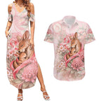 Personalised Breast Cancer Awareness Couples Matching Summer Maxi Dress and Hawaiian Shirt Mother Kangaroo And Ribbon Hope