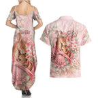 Personalised Breast Cancer Awareness Couples Matching Summer Maxi Dress and Hawaiian Shirt Mother Kangaroo And Ribbon Hope