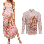 Personalised Breast Cancer Awareness Couples Matching Summer Maxi Dress and Long Sleeve Button Shirt Mother Kangaroo And Ribbon Hope