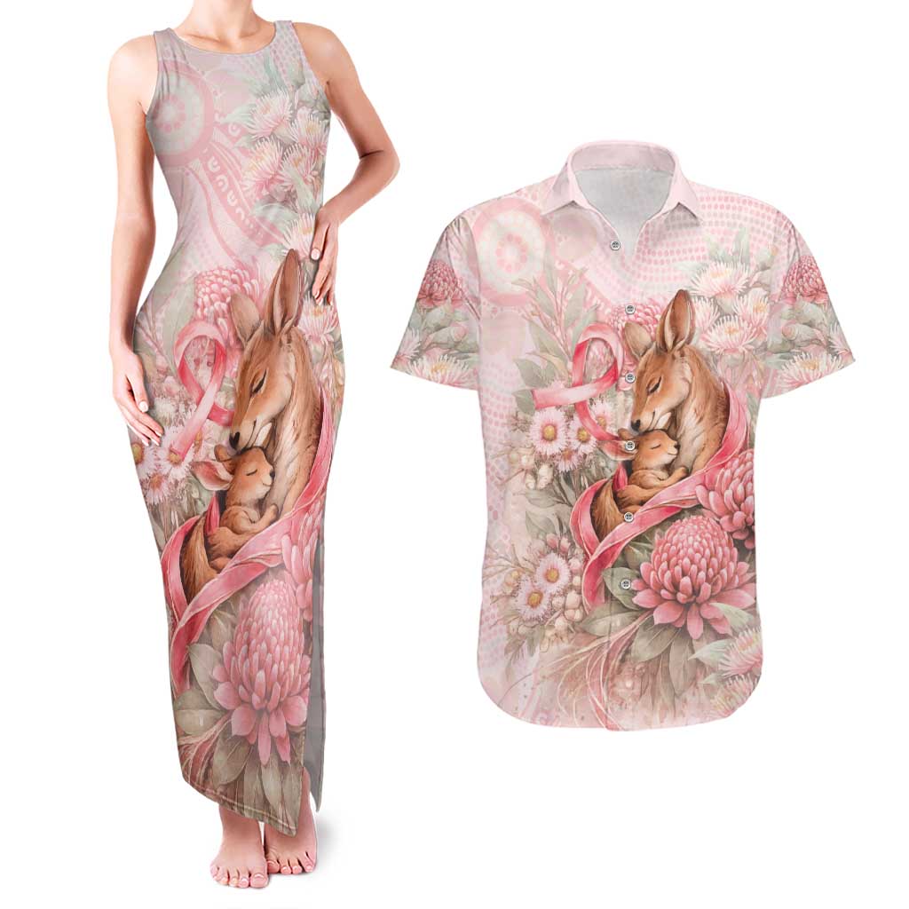 Personalised Breast Cancer Awareness Couples Matching Tank Maxi Dress and Hawaiian Shirt Mother Kangaroo And Ribbon Hope