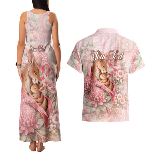 Personalised Breast Cancer Awareness Couples Matching Tank Maxi Dress and Hawaiian Shirt Mother Kangaroo And Ribbon Hope
