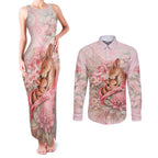 Personalised Breast Cancer Awareness Couples Matching Tank Maxi Dress and Long Sleeve Button Shirt Mother Kangaroo And Ribbon Hope