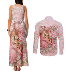 Personalised Breast Cancer Awareness Couples Matching Tank Maxi Dress and Long Sleeve Button Shirt Mother Kangaroo And Ribbon Hope
