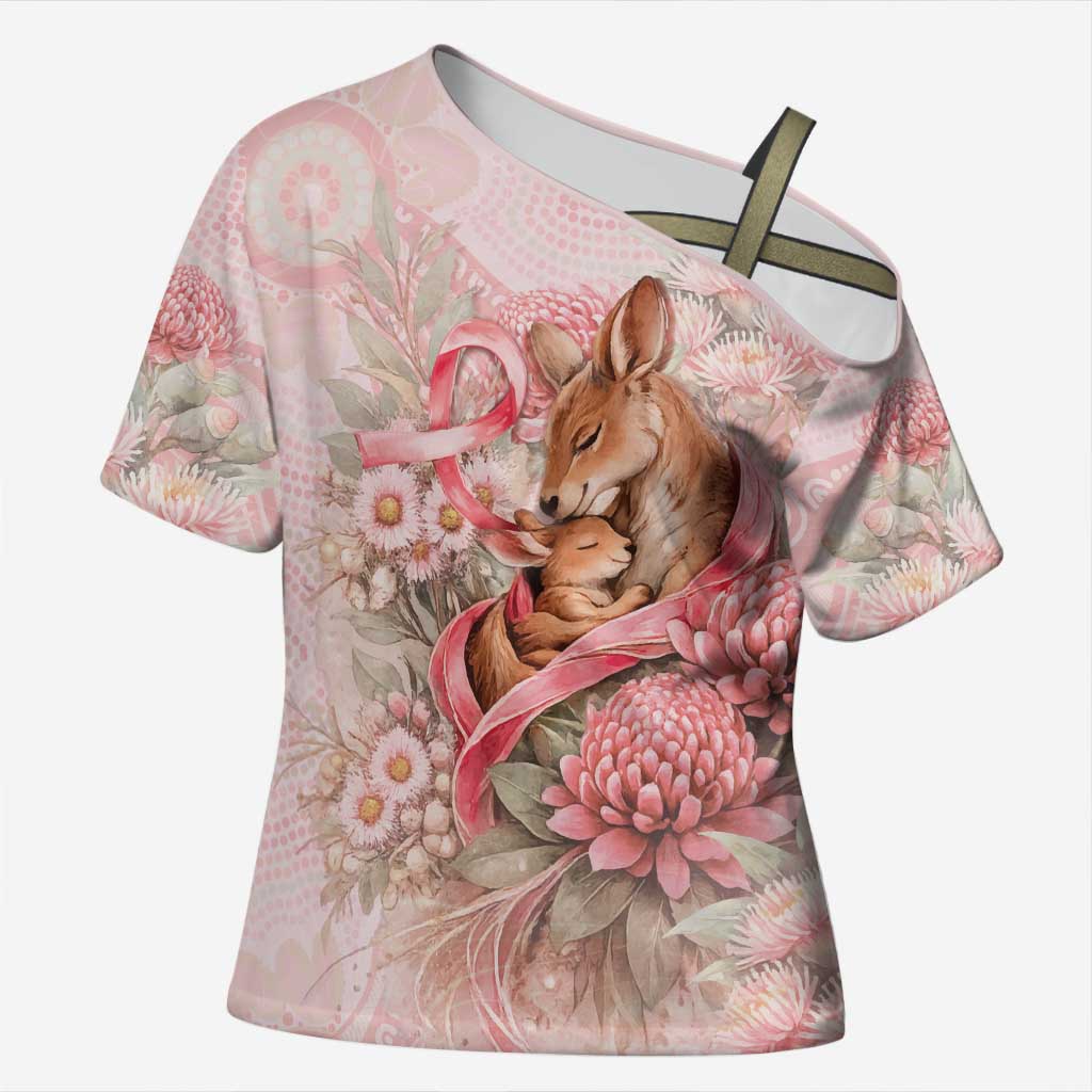 Personalised Breast Cancer Awareness Cross Shoulder Shirt Mother Kangaroo And Ribbon Hope