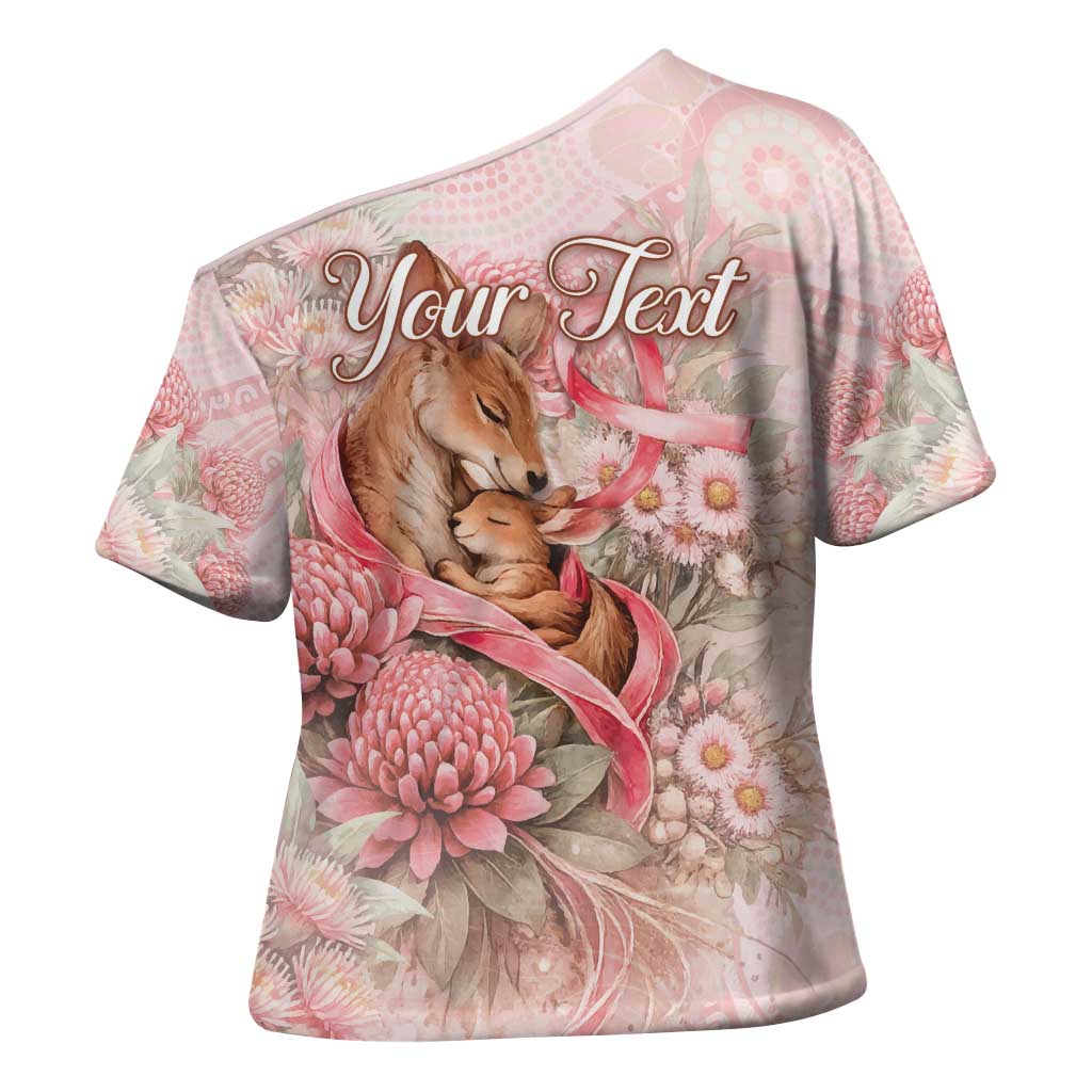 Personalised Breast Cancer Awareness Cross Shoulder Shirt Mother Kangaroo And Ribbon Hope
