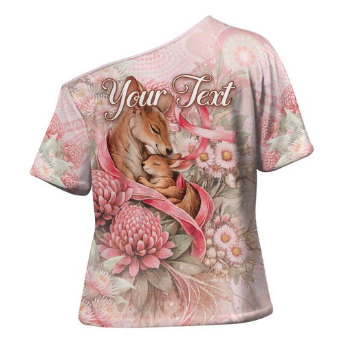 Personalised Breast Cancer Awareness Cross Shoulder Shirt Mother Kangaroo And Ribbon Hope