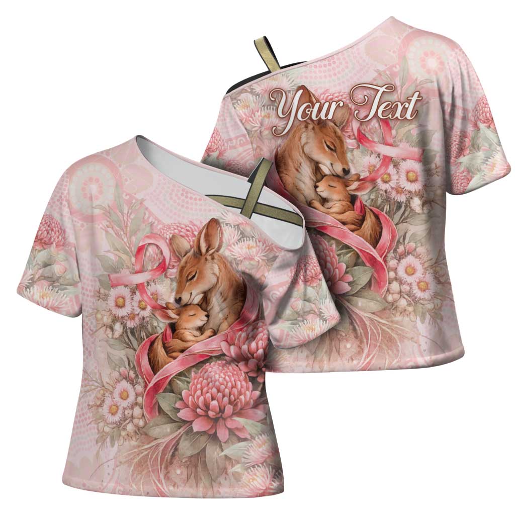 Personalised Breast Cancer Awareness Cross Shoulder Shirt Mother Kangaroo And Ribbon Hope