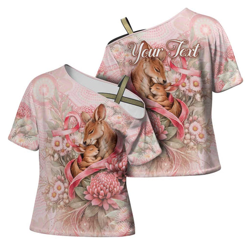 Personalised Breast Cancer Awareness Cross Shoulder Shirt Mother Kangaroo And Ribbon Hope