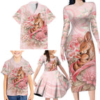 Personalised Breast Cancer Awareness Family Matching Long Sleeve Bodycon Dress and Hawaiian Shirt Mother Kangaroo And Ribbon Hope