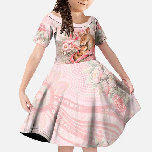 Personalised Breast Cancer Awareness Family Matching Long Sleeve Bodycon Dress and Hawaiian Shirt Mother Kangaroo And Ribbon Hope