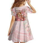 Personalised Breast Cancer Awareness Family Matching Long Sleeve Bodycon Dress and Hawaiian Shirt Mother Kangaroo And Ribbon Hope