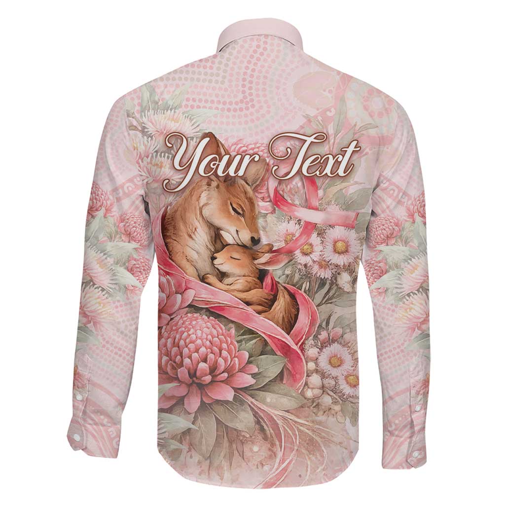 Personalised Breast Cancer Awareness Family Matching Long Sleeve Bodycon Dress and Hawaiian Shirt Mother Kangaroo And Ribbon Hope