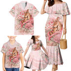 Personalised Breast Cancer Awareness Family Matching Mermaid Dress and Hawaiian Shirt Mother Kangaroo And Ribbon Hope