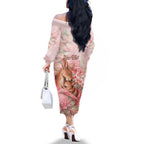 Personalised Breast Cancer Awareness Family Matching Off The Shoulder Long Sleeve Dress and Hawaiian Shirt Mother Kangaroo And Ribbon Hope