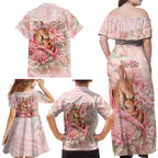 Personalised Breast Cancer Awareness Family Matching Off Shoulder Maxi Dress and Hawaiian Shirt Mother Kangaroo And Ribbon Hope