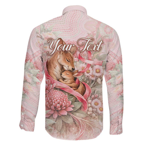 Personalised Breast Cancer Awareness Family Matching Off Shoulder Maxi Dress and Hawaiian Shirt Mother Kangaroo And Ribbon Hope