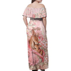 Personalised Breast Cancer Awareness Family Matching Off Shoulder Maxi Dress and Hawaiian Shirt Mother Kangaroo And Ribbon Hope