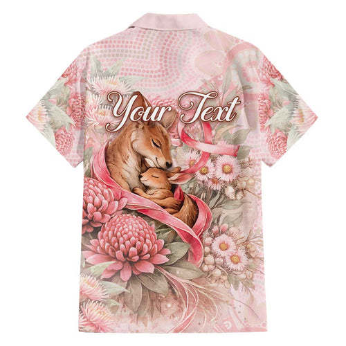 Personalised Breast Cancer Awareness Family Matching Off Shoulder Short Dress and Hawaiian Shirt Mother Kangaroo And Ribbon Hope