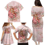 Personalised Breast Cancer Awareness Family Matching Puletasi and Hawaiian Shirt Mother Kangaroo And Ribbon Hope