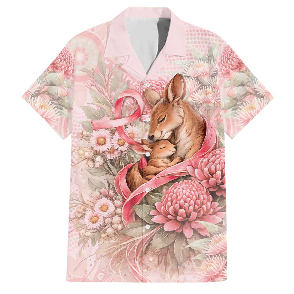 Personalised Breast Cancer Awareness Family Matching Puletasi and Hawaiian Shirt Mother Kangaroo And Ribbon Hope