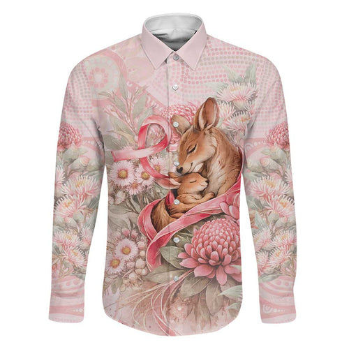 Personalised Breast Cancer Awareness Family Matching Summer Maxi Dress and Hawaiian Shirt Mother Kangaroo And Ribbon Hope