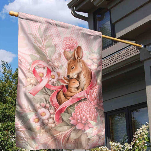 Breast Cancer Awareness Garden Flag Mother Kangaroo And Ribbon Hope