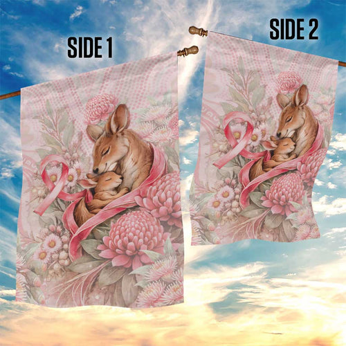 Breast Cancer Awareness Garden Flag Mother Kangaroo And Ribbon Hope