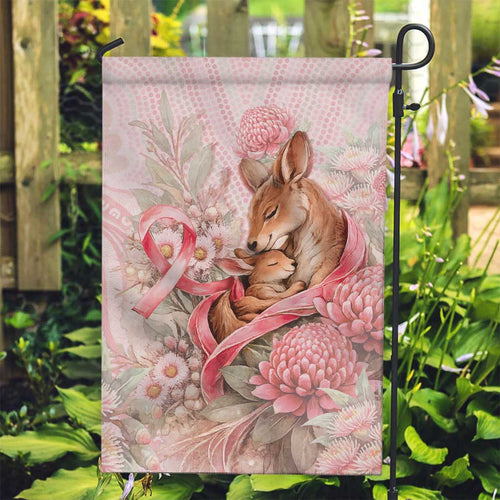 Breast Cancer Awareness Garden Flag Mother Kangaroo And Ribbon Hope