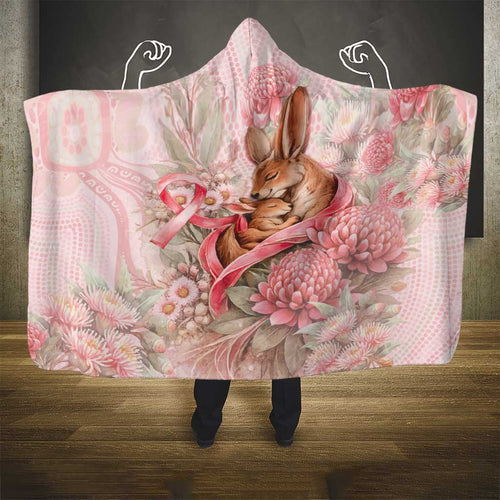 Breast Cancer Awareness Hooded Blanket Mother Kangaroo And Ribbon Hope